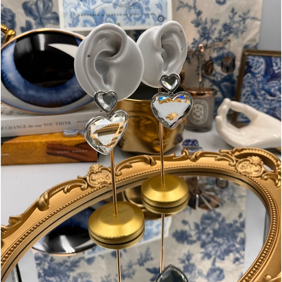 🆕 MARC JACOBS 🧿 NWOT Silver Crystal Double Heart Earrings - Picture 12 of 15